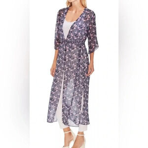 VINCE CAMUTO Women's Navy Multi Floral Chiffon Duster Shirt Top 1x